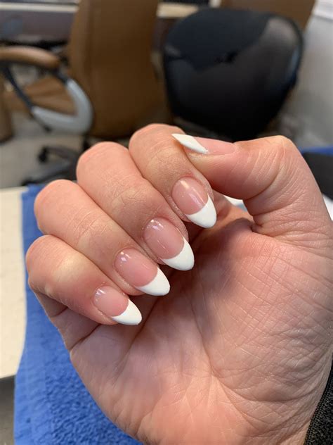 almond white tip acrylic nails|almond acrylic nails.